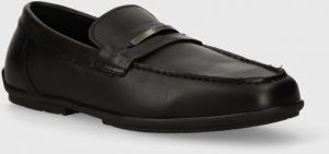 Kožené mokasíny Calvin Klein DRIVING SHOE METAL BAR pánske, čierna farba, HM0HM01473