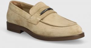 Semišové mokasíny Calvin Klein MOCCASIN SUEDE pánske, béžová farba, HM0HM01469