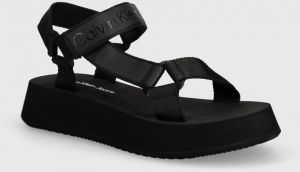 Sandále Calvin Klein Jeans SANDAL VELCRO WEBBING DC dámske, čierna farba, na platforme, YW0YW01353,