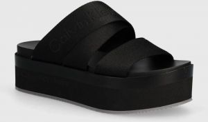 Šľapky Calvin Klein Jeans FLATFORM SANDAL WEBBING IN MR dámske, čierna farba, na platforme, YW0YW01361,