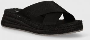 Šľapky Calvin Klein Jeans SPORTY WEDGE ROPE SANDAL MR dámske, čierna farba, na kline, YW0YW01364,