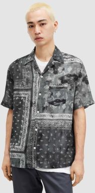 Bavlnená košeľa AllSaints TIJUANA SS SHIRT pánska, čierna farba, voľný strih, MS558Z