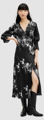 Šaty AllSaints ANI IONA DRESS čierna farba, midi, áčkový strih, W003DA