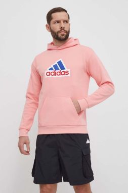 Mikina adidas pánska, ružová farba, s kapucňou, s nášivkou, IS9597