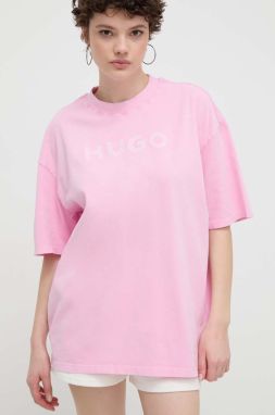 Bavlnené tričko HUGO dámsky, ružová farba