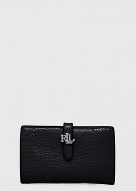 Kožená peňaženka Lauren Ralph Lauren dámsky, čierna farba