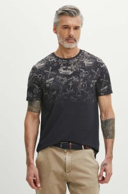 Bavlnené tričko Medicine pánsky, tmavomodrá farba, vzorovaný