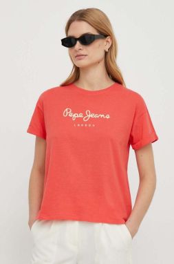 Bavlnené tričko Pepe Jeans dámsky, červená farba