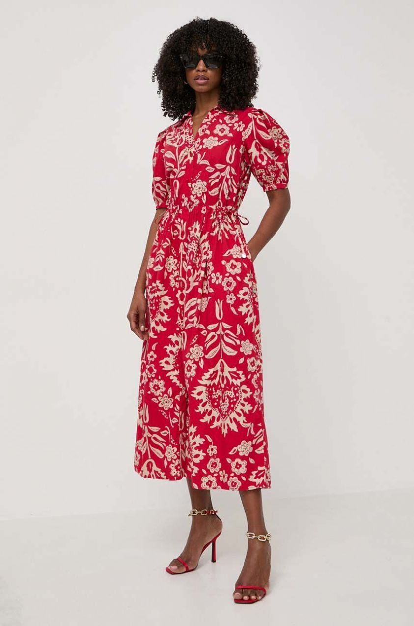 Bavlnené šaty Liu Jo červená farba, midi, áčkový strih
