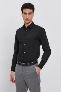 Košeľa Emporio Armani pánska, čierna farba, regular, s klasickým golierom, 8N1C09 1NI9Z