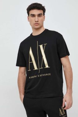 Bavlnené tričko Armani Exchange čierna farba, s nášivkou, 8NZTPQ ZJH4Z NOS