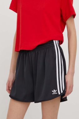 Šortky adidas Originals Satin Sprint dámske, čierna farba, s nášivkou, vysoký pás,  IU2528