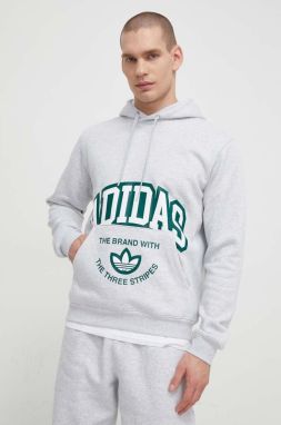 Mikina adidas Originals VRCT Hoodie pánska, šedá farba, s kapucňou, s potlačou, IS2928