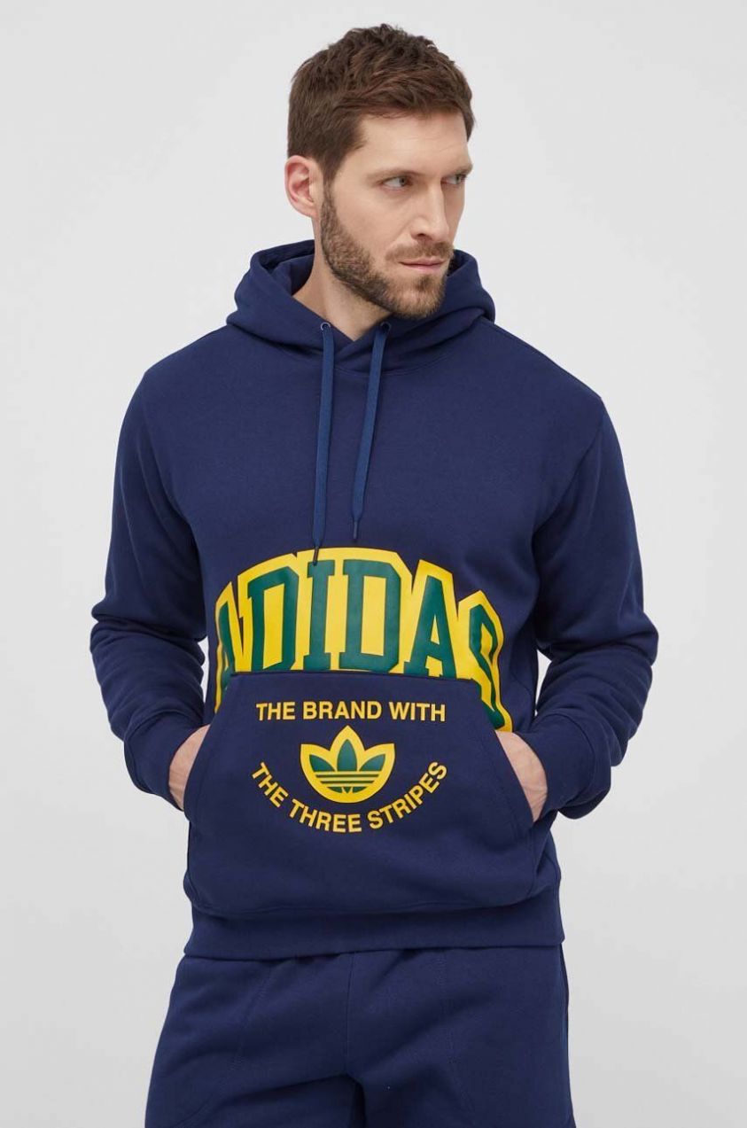 Mikina adidas Originals VRCT Hoodie pánska, tmavomodrá farba, s kapucňou, s potlačou, IS0235