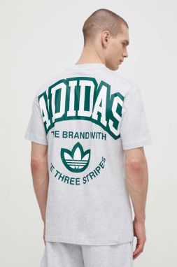 Bavlnené tričko adidas Originals VRCT Short Sleeve pánske, šedá farba, s potlačou, IS2929