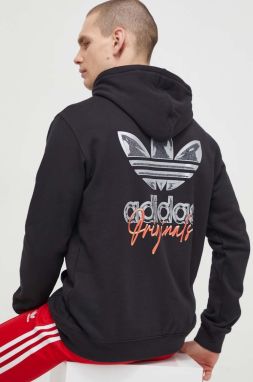 Bavlnená mikina adidas Originals Trefoil Hoodie pánska, čierna farba, s kapucňou, s potlačou, IM9678,