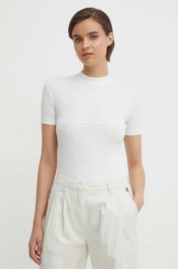 Tričko Calvin Klein Jeans dámsky, biela farba, s polorolákom
