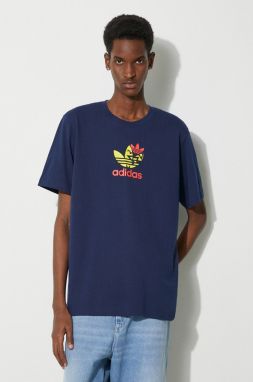 Bavlnené tričko adidas Originals Supply Short Sleeve Tee pánske, tmavomodrá farba, s potlačou, IS0233