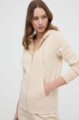 Bavlnená mikina Armani Exchange dámska, béžová farba, s kapucňou, jednofarebná, 8NYM08 YJ68Z
