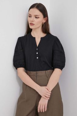 Bavlnená blúzka Lauren Ralph Lauren dámska, čierna farba, jednofarebná