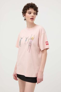 Bavlnené tričko Diesel dámsky, ružová farba