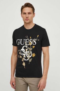 Bavlnené tričko Guess pánske, čierna farba, s nášivkou, M4GI53 K9RM1