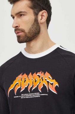 Bavlnené tričko s dlhým rukávom adidas Originals Flames čierna farba, s potlačou, IS0206