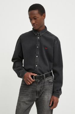 Rifľová košeľa Diesel D-SIMPLY CAMICIA pánska, čierna farba, regular, s klasickým golierom, A03534.068KE