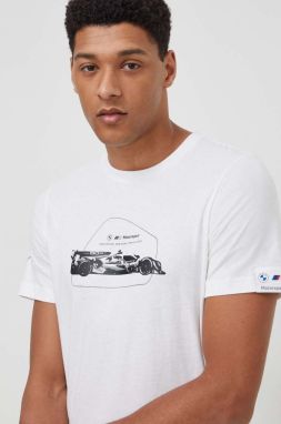 Bavlnené tričko Puma x BMW Motorsport  BMW pánske, béžová farba, s potlačou, 624165