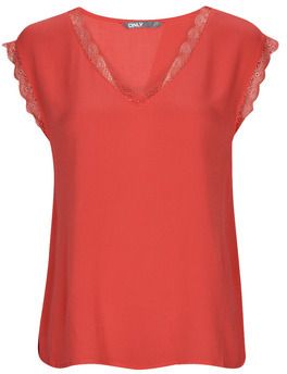 Tričká s krátkym rukávom Only  ONLJASMINA S/S V-NECK LACE TOP