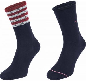 Tommy Hilfiger WOMEN SEASONAL TENCEL SOCK 2P FOLK STRIPE Dámske ponožky, tmavo modrá, veľkosť