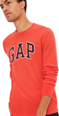GAP V-INTX WAFFLE CREW LOGO Pánske tričko s dlhým rukávom, oranžová, veľkosť
