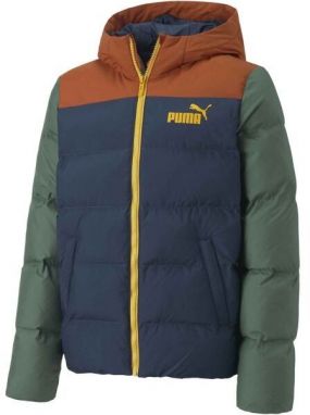 Puma COLOURBLOCK POLYBALL HOODED JACKET Detská zateplená bunda, tmavo modrá, veľkosť