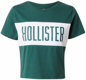 HOLLISTER Tričko  smaragdová / biela
