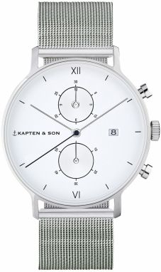 Kapten & Son Analógové hodinky 'Chrono Small Silver Mesh'  strieborná / biela