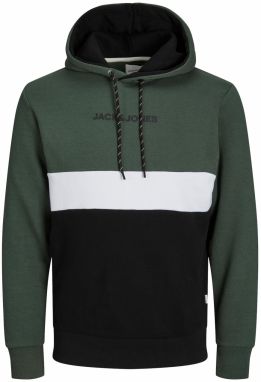 Jack & Jones Plus Mikina 'Reid'  tmavozelená / čierna / biela