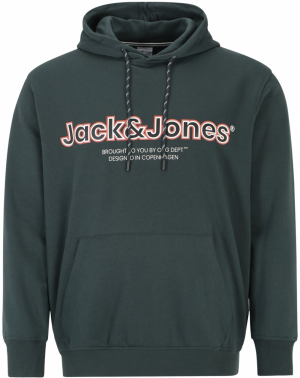 Jack & Jones Plus Mikina 'Lakewood'  tmavozelená / melónová / biela