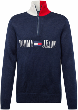 Tommy Jeans Sveter  námornícka modrá / červená / biela