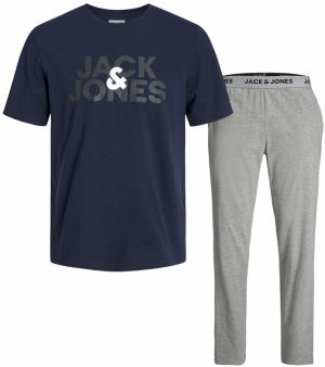 JACK & JONES Dlhé pyžamo 'ULA'  námornícka modrá / sivá melírovaná / biela