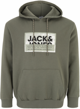 Jack & Jones Plus Mikina 'LOGAN'  kaki / olivová / čierna