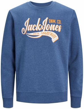 JACK & JONES Mikina  modrosivá / oranžová / biela