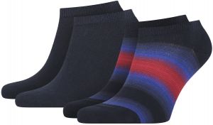 TOMMY HILFIGER - 2PACK TH little stripes navy&red pánske členkové ponožky