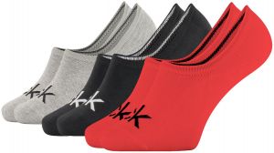 CALVIN KLEIN - 3PACK big logo CK red combo pánske neviditeľné ponožky
