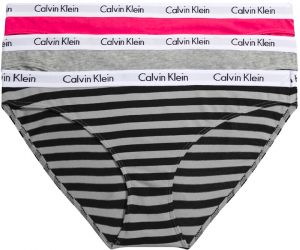 CALVIN KLEIN - nohavičky 3PACK cotton stretch pink & stripe silver color - limited edition