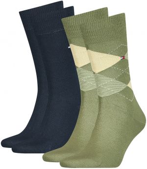 TOMMY HILFIGER - 2PACK check olive ponožky