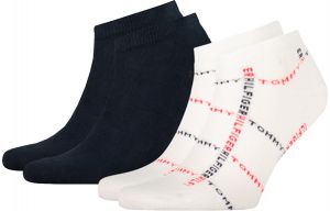 TOMMY HILFIGER - 2PACK logo grid biele členkové ponožky