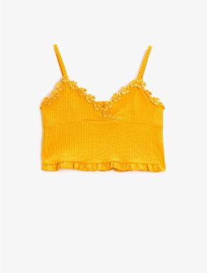 Koton Textured Strappy Crop Top with Frilled Flower Clipping Detail