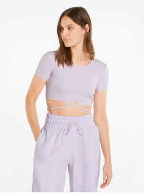 Light Purple Women's Ribbed Cropped T-Shirt with Tie Puma - Women