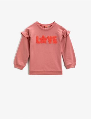 Koton Love Printed Sweatshirt Cotton with Ruffle Shoulders Crew Neck.