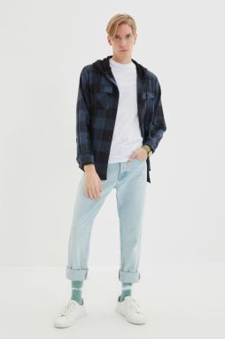 Trendyol Navy Blue Relax Fit Hooded Lumberjack Plaid Shirt